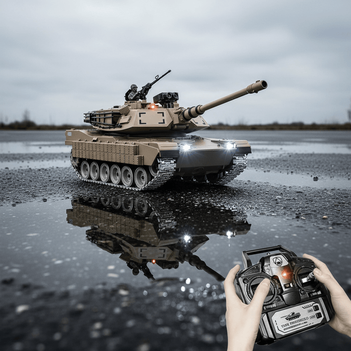 1:18 RC M1A2 Abrams Metal Battle Tank – Shoots BBs & Water with Smoke, Sound, Lights and Dual Batteries - Monsta Online