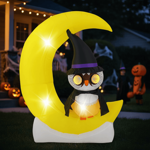 5ft Inflatable Halloween Owl on Crescent Moon with LED Lights - Monsta Online