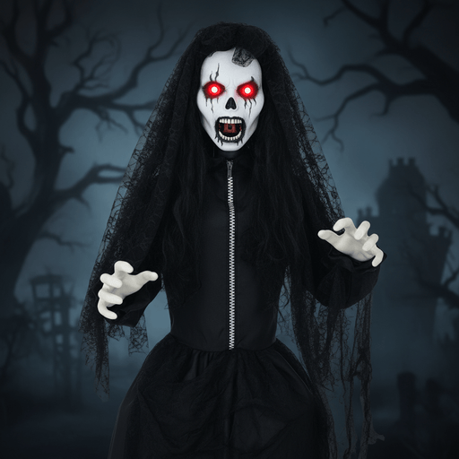 5.5ft Sound - Activated Halloween Animatronic Zombie Bride – Jaw Drop, Glowing Eyes and Creepy Sounds - Monsta Online