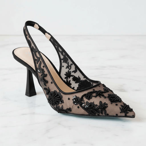 Tabitha Slingback Heels – Luxury Beaded Lace Pumps for Women, Elegant & Comfortable - Monsta Online