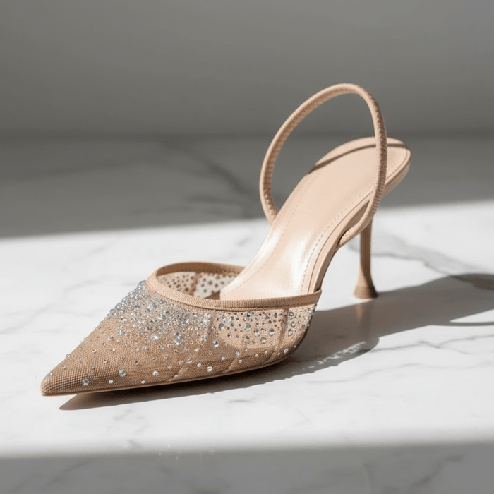 Ingrid Crystal Heels – Sparkling Rhinestone Slingback Pumps for Women, Elegant & Glamorous - Monsta Online