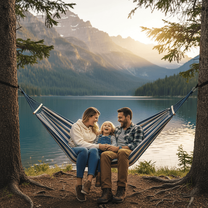 Luxury Canvas Double Hammock – Anti - Roll Design with Curved Wooden Spreader Bars & Carry Bag - Monsta Online