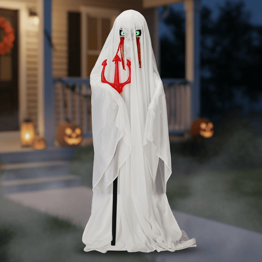 4.3ft Sound - Activated Animated Ghost with Trident – Green Lights and Creepy Sounds - Monsta Online