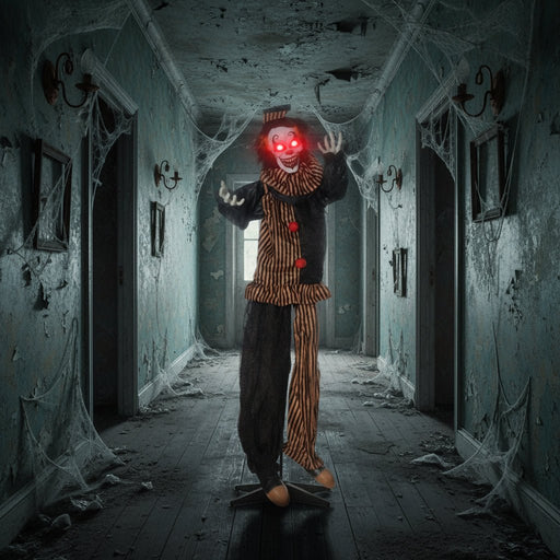 6.7ft Sound - Activated Animatronic Halloween Clown - Moving Head, Arms and Red Glowing Eyes - Monsta Online