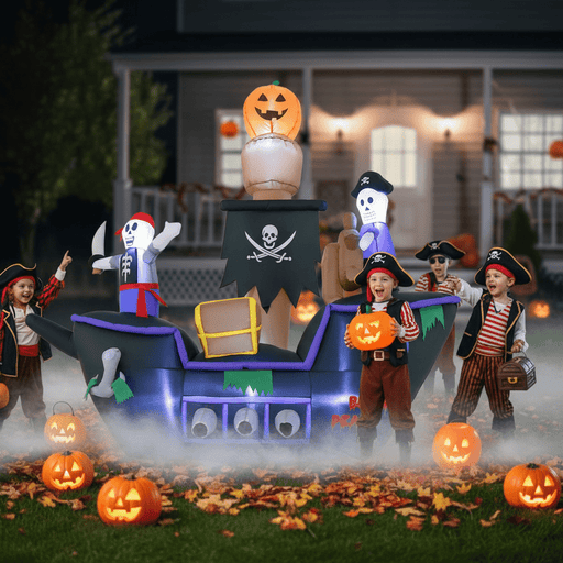 7FT Halloween Inflatable Pirate Ship with Skeletons and LED Lights - Monsta Online