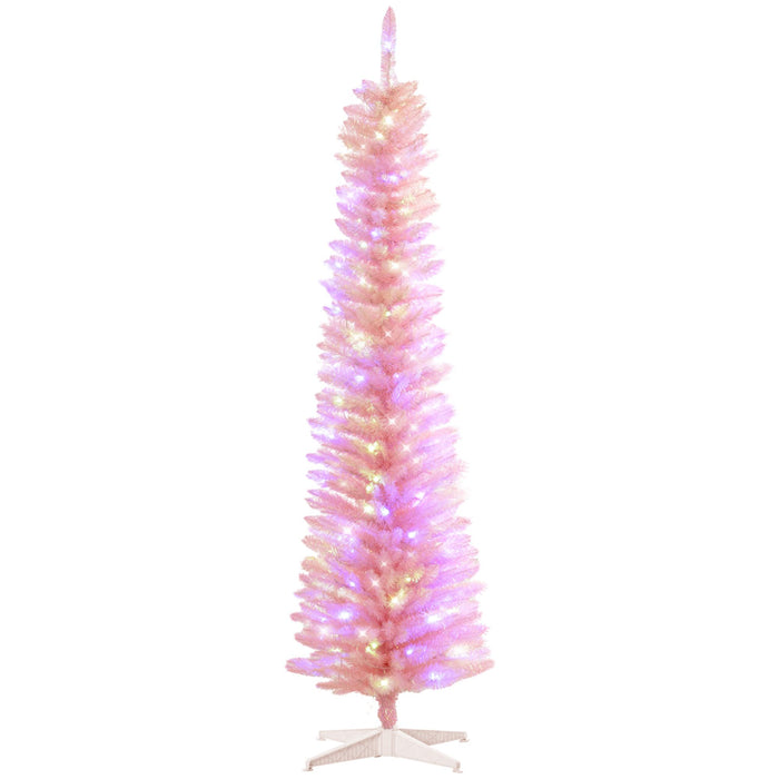 7FT Pink Pencil Pre - Lit Artificial Christmas Tree — 250 Multicolor LEDs, 8 Modes, 500 Tips, Slim - Monsta Online
