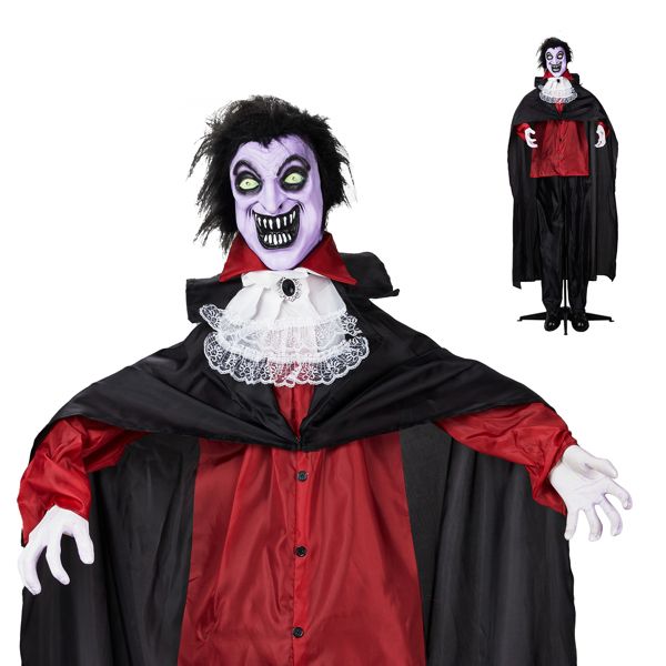 5.7ft Animatronic Halloween Vampire – Motion and Sound Activated Prop with Light - Up Eyes and Swaying Body - Monsta Online