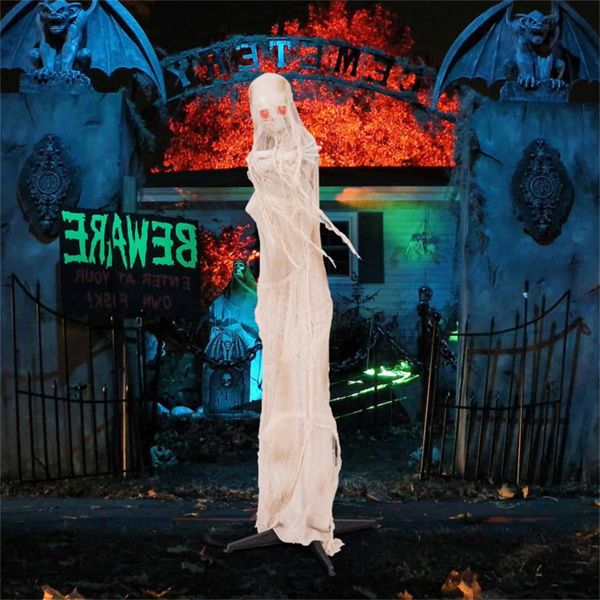 6ft Animatronic Halloween Mummy – Sound Activated with Red LED Glowing Eyes and Posable Body - Monsta Online