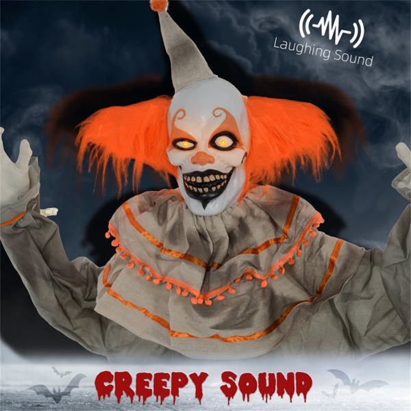 6ft Animatronic Halloween Clown – Moving Head and Arms with Red Glowing Eyes and Creepy Laughs - Monsta Online