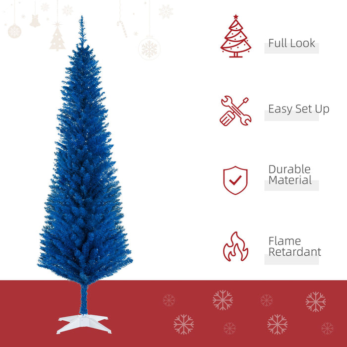 6FT Blue Pencil Artificial Christmas Tree — 390 Tips, Unlit, Slim, Plastic Stand - Monsta Online