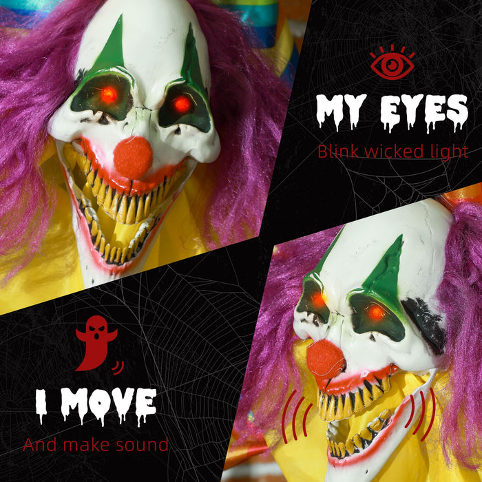 3.7ft Sound Activated Hanging Clown Corpse – Halloween Animatronic with Red Glowing Eyes, Circus Music and Waving Arms - Monsta Online