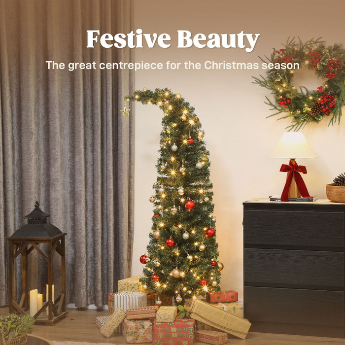 5FT Bent Top Pre - Lit Artificial Christmas Tree — 100 Warm White LEDs, 8 Modes, 246 Tips, Slim Whimsical Design - Monsta Online