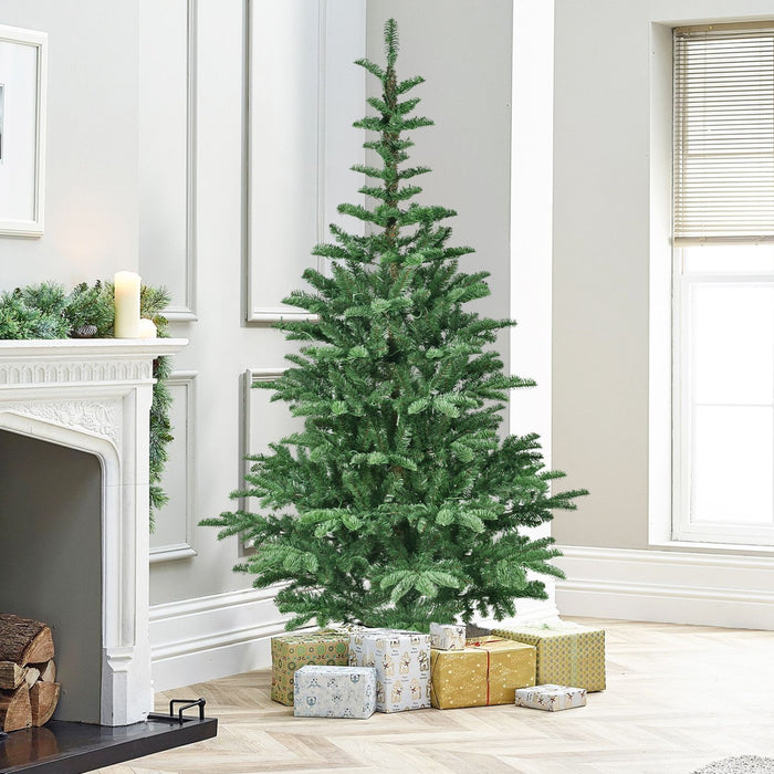 8FT Pre - Lit Artificial Christmas Tree — 500 Warm LED, Wooden Base, 1307 Tips, PE+PVC, Rustic Style - Monsta Online