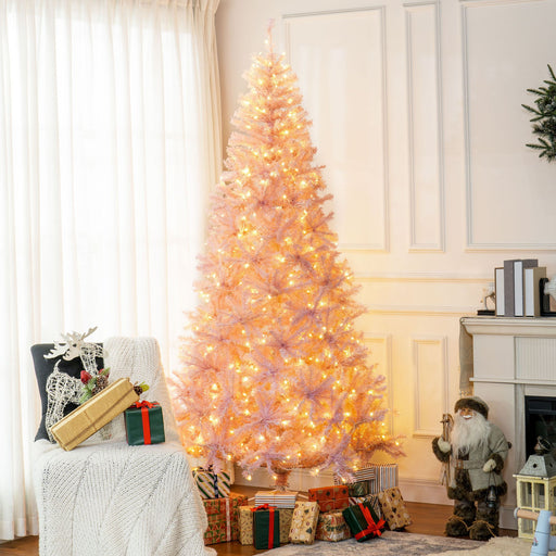 7.5FT Pre - Lit Pink Artificial Christmas Tree — 500 Warm LED Lights, 1346 Tips, Hinged, Metal Stand - Monsta Online