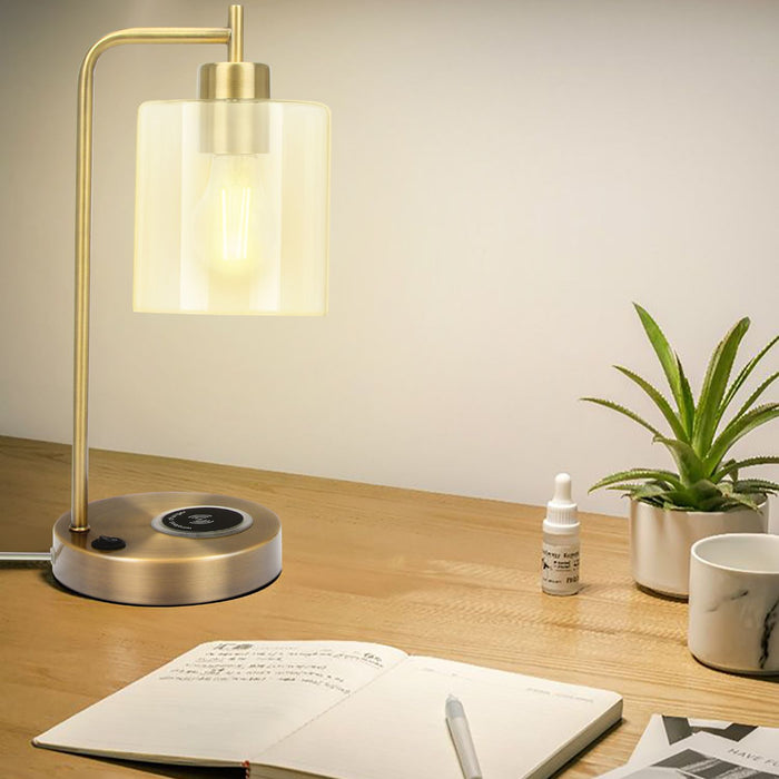 Vintage 16" Brass Table Lamp with Built In Wireless Charger - Monsta Online