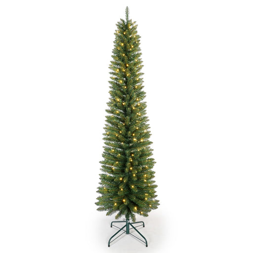 7FT Pre - Lit Pencil Artificial Christmas Tree — 200 Warm White LED, Slim, 469 Tips, Metal Stand - Monsta Online