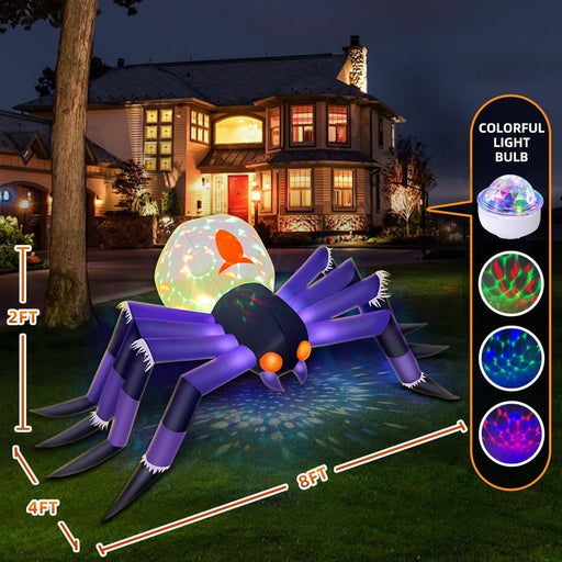 8ft Inflatable Halloween Spider – Outdoor Blow Up Decoration with 3 - Color Flame LEDs - Monsta Online
