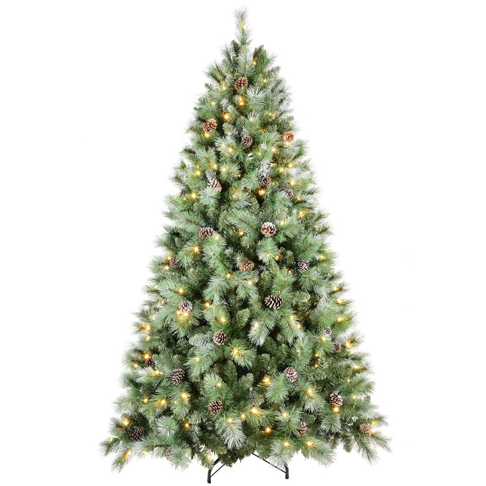 6FT Pre - Lit Artificial Christmas Tree — 300 Warm LED, 66 Pine Cones, 988 Tips, Hinged, Metal Stand - Monsta Online