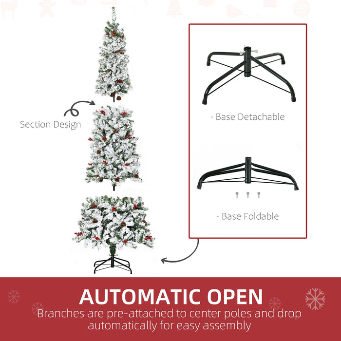 7.5FT Flocked Pencil Artificial Christmas Tree — 950 Tips, Snow, Pinecones, Berries, Unlit, Auto - Open - Monsta Online