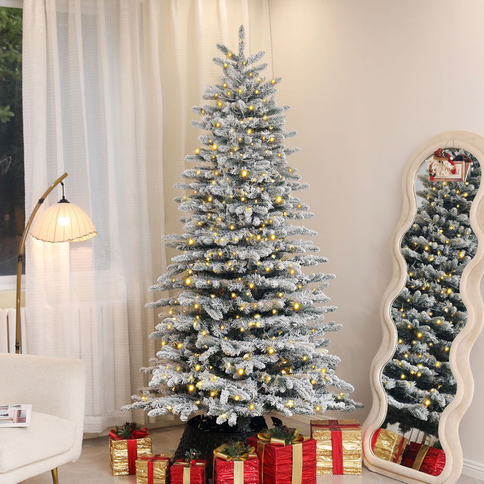 7.5FT Snow Flocked Pre - Lit Artificial Christmas Tree — 500 Dual - Color LEDs, 11 Modes, 1264 Tips, Remote - Monsta Online