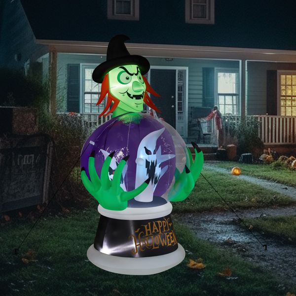 5.9FT Halloween Inflatable Witch with Crystal Ball and LED Lights - Monsta Online