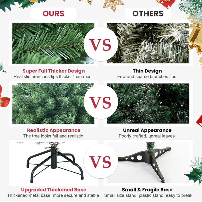 8FT Artificial Christmas Tree — Full, Memory Wire, 1430 Tips, Hinged PVC, Metal Stand - Monsta Online