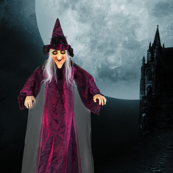 5.9ft Sound - Activated Hanging Witch with Light - Up Eyes and Creepy Voice - Monsta Online