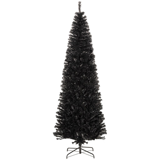 8FT Black Pencil Artificial Christmas Tree — 1168 Tips, Slim Space - Saving, Unlit, Steel Base - Monsta Online
