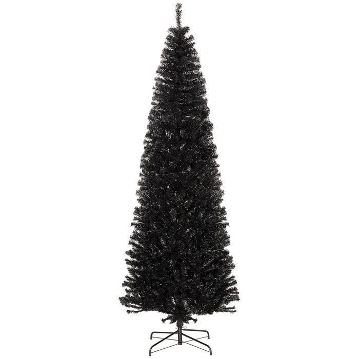 8FT Black Pencil Artificial Christmas Tree — 1168 Tips, Slim Space - Saving, Unlit, Steel Base - Monsta Online