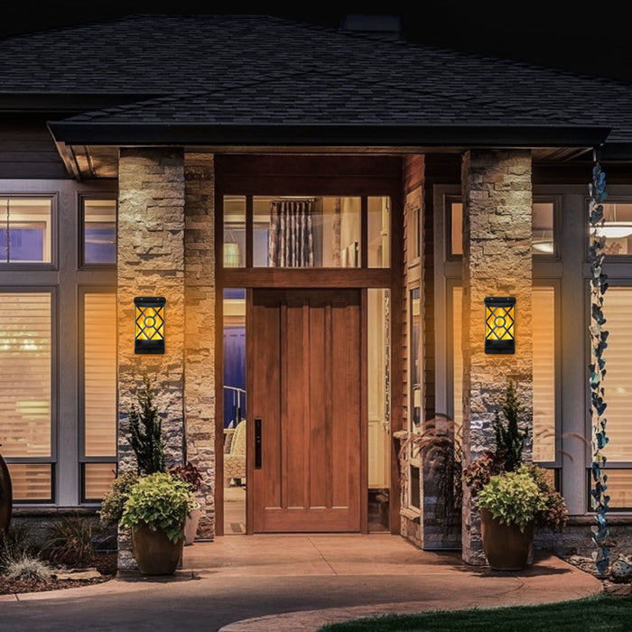 Solar Outdoor Flickering Flame Wall Lights - Waterproof 96 LEDs with Auto On/Off Feature - Monsta Online