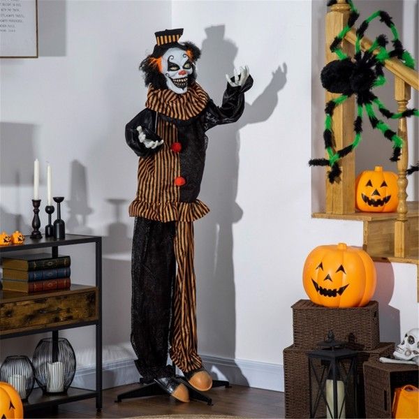 6.7ft Animatronic Halloween Clown – Motion and Sound Activated Decoration with Moving Head, Arms and Red Glowing Eyes - Monsta Online