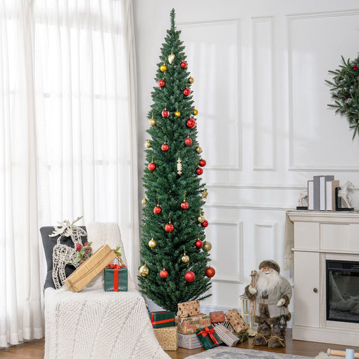 8FT Pencil Artificial Christmas Tree — 618 Tips, Unlit, Slim Space - Saving, Realistic, Plastic Base - Monsta Online