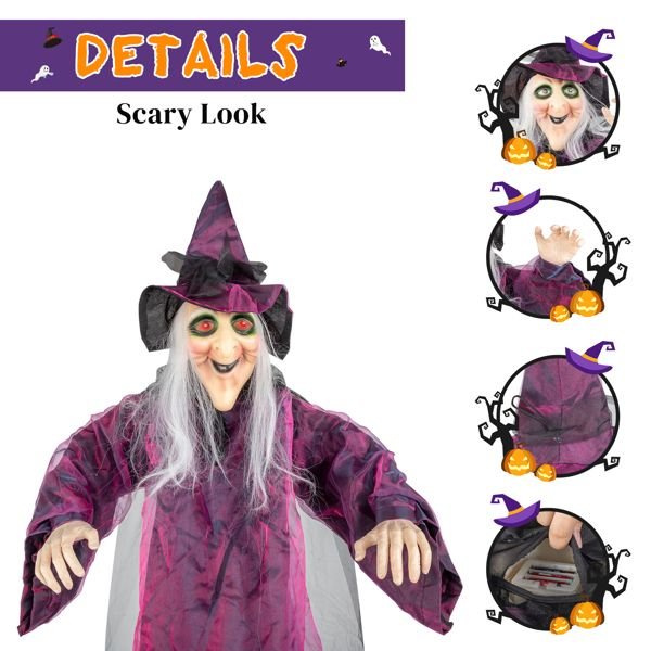 5.9ft Sound - Activated Hanging Witch with Light - Up Eyes and Creepy Voice - Monsta Online