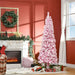 6FT Pink Snow Flocked Pencil Artificial Christmas Tree — 520 Tips, Unlit, Auto - Open Hinged, Steel Base - Monsta Online