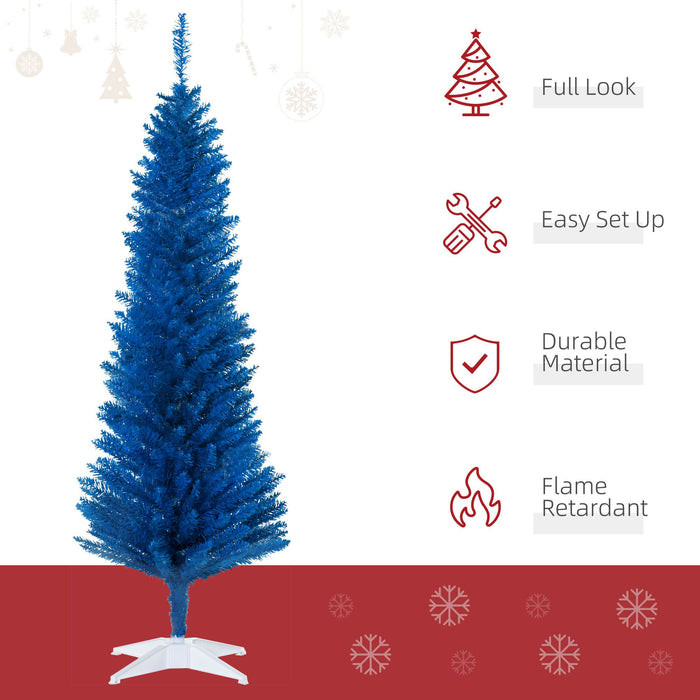 5FT Blue Pencil Artificial Christmas Tree — 294 Tips, Unlit, Slim Space - Saving, Plastic Stand - Monsta Online