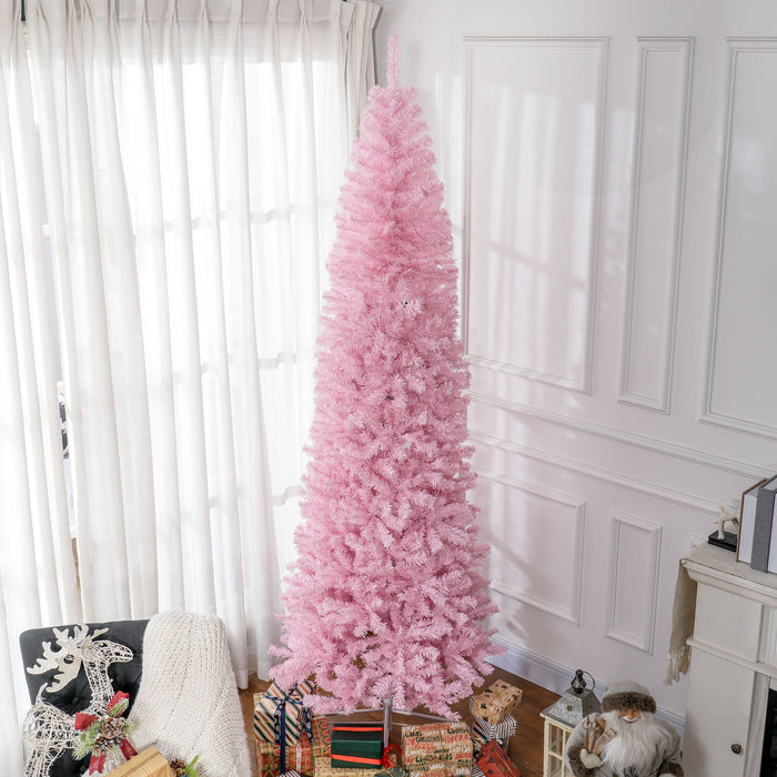 8FT Pink Pencil Artificial Christmas Tree — 1168 Douglas Fir Tips, Unlit, Auto - Open, Slim, Steel Base - Monsta Online