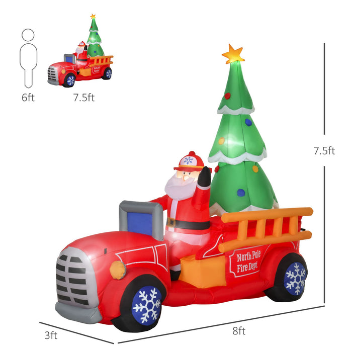 7.5FT Prelit Inflatable Santa Driving Fire Truck with Christmas Tree and LED Lights - Outdoor Christmas Decoration - Monsta Online