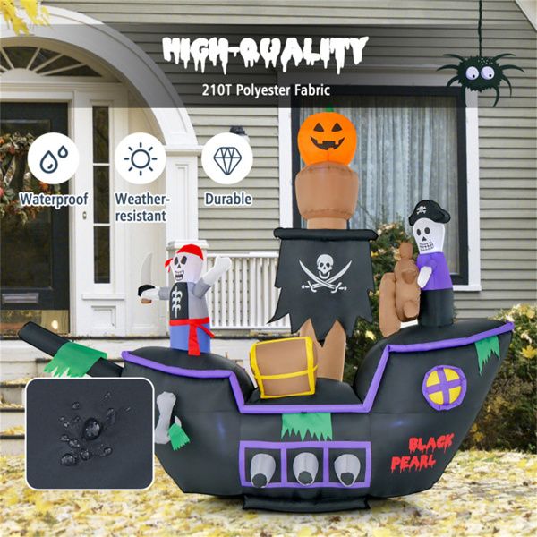 7FT Halloween Inflatable Pirate Ship with Skeletons & LED Lights - Monsta Online