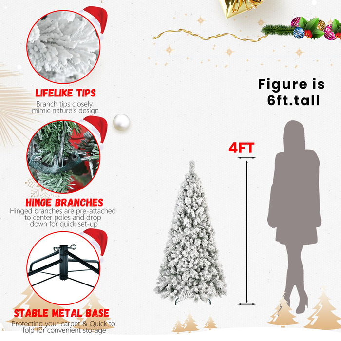 4FT White Flocked Artificial Christmas Tree — 350 Tips, Snowy White, Hinged, Metal Stand - Monsta Online