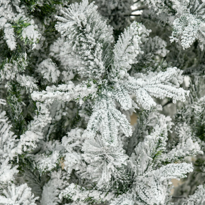 9FT Flocked Artificial Christmas Tree — 1159 Snow Pine Tips, Unlit, Auto - Open, Realistic, Metal Base - Monsta Online