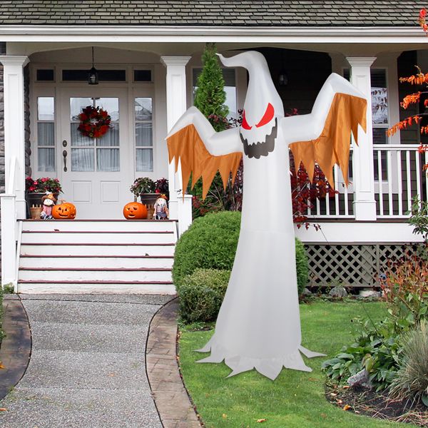 12FT Halloween Inflatable Ghost with Red Eyes and Flame LED Lights - Monsta Online