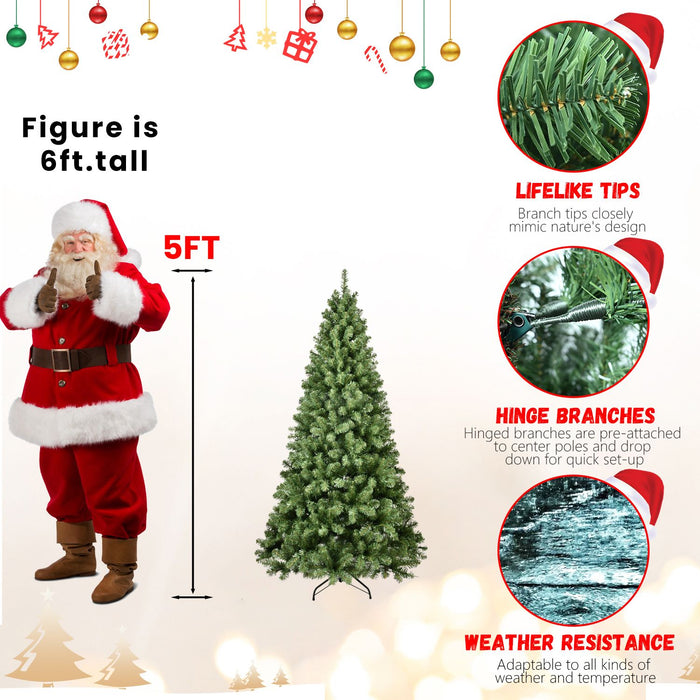5FT Pre - Lit Artificial Christmas Tree — 200 UL Lights, Memory Wire, 551 Tips, Auto - Unfold, Metal Stand - Monsta Online