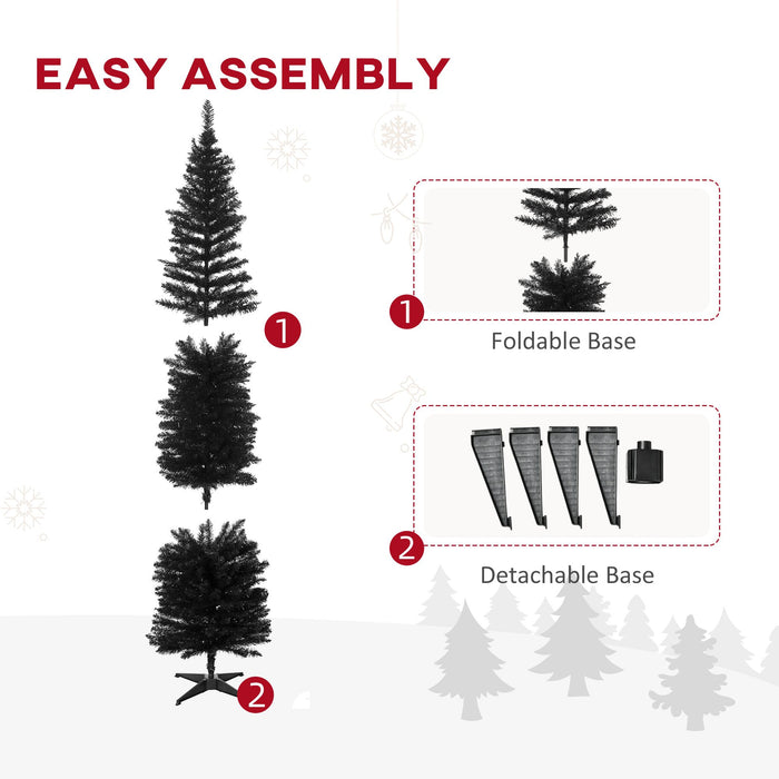 7FT Black Pencil Artificial Christmas Tree — 499 Tips, Unlit, Slim Space - Saving, Plastic Stand - Monsta Online