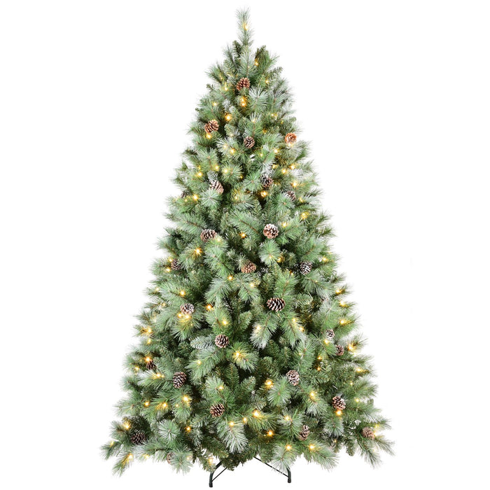 7FT Pre - Lit Artificial Christmas Tree — 1348 Tips, 400 LED Lights, Pinecones, Hinged - Monsta Online