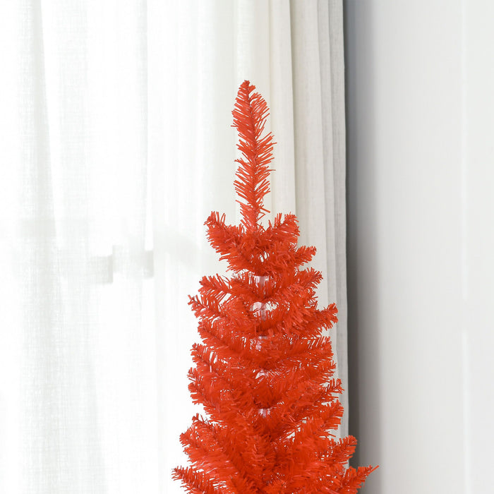 7FT Red Pencil Artificial Christmas Tree — 499 Tips, Unlit, Slim Space - Saving, Plastic Stand - Monsta Online