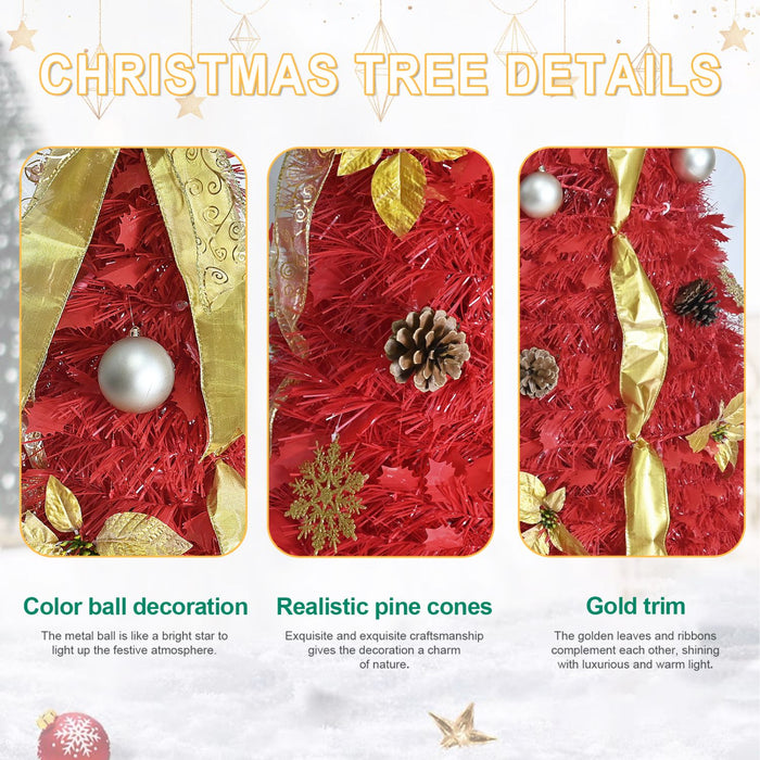6FT Pre - Lit Red Pop - Up Artificial Christmas Tree — 150 Warm LED, Fully Decorated, Instant Setup - Monsta Online