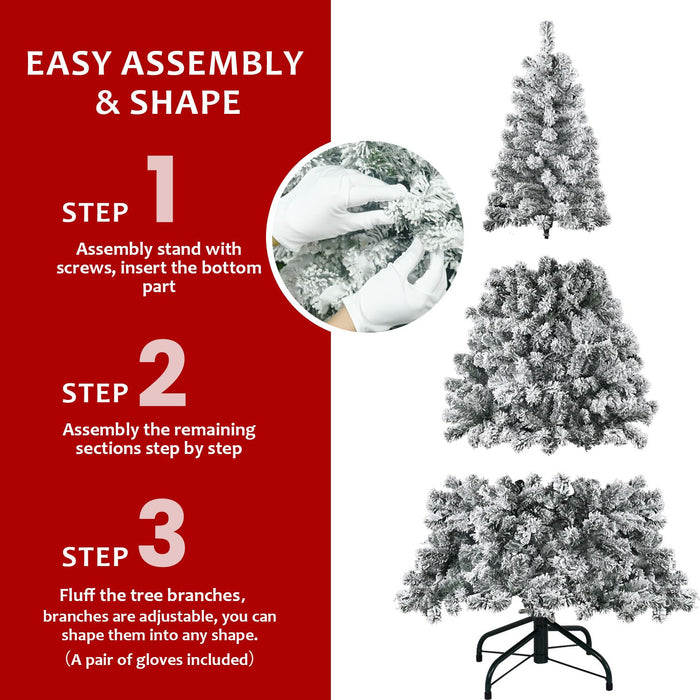 4FT Unlit Snow Flocked Artificial Christmas Tree — 233 Tips, Full Realistic, Metal Stand - Monsta Online