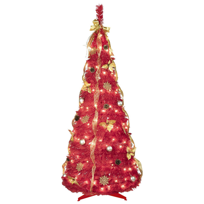 6FT Pre - Lit Pop - Up Christmas Tree — 150 LED Lights, Decorated with Ornaments & Ribbons - Monsta Online