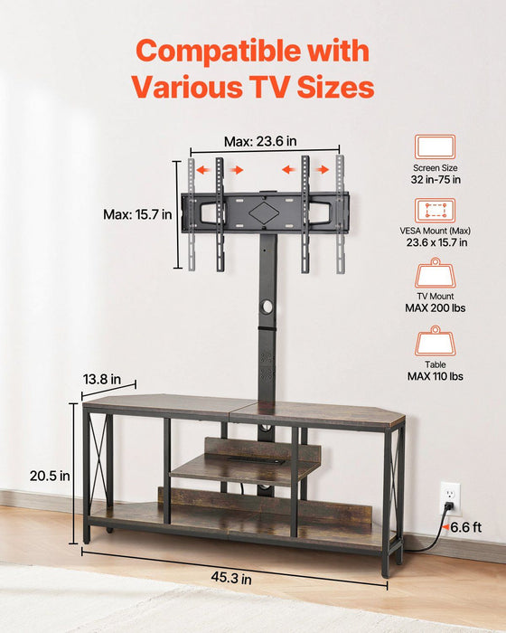 Modern LED TV Stand Entertainment Center for 75 Inch TVs with Adjustable Swivel and Height - Monsta Online