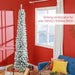8FT Snow Flocked Pencil Artificial Christmas Tree — 603 Tips, Unlit, Slim Space - Saving, Metal Base - Monsta Online